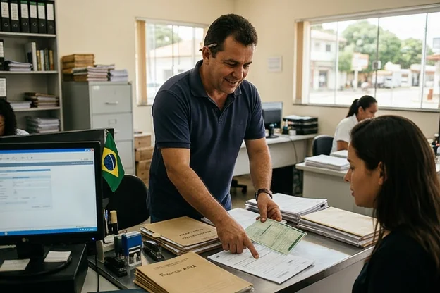 Despachante ajudando no licenciamento de veículo.